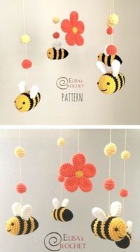 Baby Bees Crib Mobile Free Crochet Patterns #crochetdesign #crochetideas #crochet