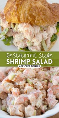 This restaurant-style shrimp salad from Ask Chef Dennis makes the perfect lunch or light supper. Whether you serve it on a sandwich or as a salad, you won’t believe how easy this shrimp salad is to make and how much better it is than your favorite restaurants. Grab the ingredients and make this delicious shrimp salad now!