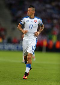 Marek Hamsik of Slovakia during the UEFA EURO 2016 Group B match between Slovakia v England at Stade Geoffroy Guichard on June 20 2016 in SaintEtienne.