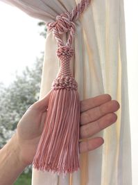 "Luxury mix antique pink tie back with big tassel. Window treatments Elegant drapery for window curtains handmade italian tuscany drapery decor. Simple and elegant, it can be adapted to any window or curtain, modern or classic style and drapery decor. The tassel measures about 8\" (approx 20cm) and the rope can measure 31\" (approx 80cm) adjustable. They are handmade items and the lengths can also vary a bit."