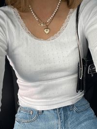 ⚡️Free Shipping 2022 Lace Trim White Knit Top White M under $22.00 in Sweaters at AnotherChill.com Online. Style: Casual/Street/Y2K/Sweet/Preppy. Fabric Content: Polyester, Spandex. Fit Type: Slim fit. Neckline: Crew Neck. Sleeve Length: Long Sleeve. : This classic but cute top is pointelle-knitted with dainty florals allover, features a tighten silhouette, and has lace panels around the collar. It's versatile to style, and can be worn as a perfect interior outfit.. ✓2022 SUMMER OUTFITS. Check r