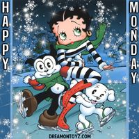 HAPPY MONDAY - Cartoon characters Bimbo, Betty Boop and Pudgy skating outside in the snow #winter