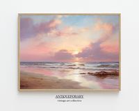 "Coastal Landscape Painting, Pink Sky Sunset Wall Hanging, Neutral Wall Art, Sunset Wall Art, Moody Wall Decor, Farmhouse Decor, Vintage Country Painting, Rustic Landscape Oil Painting, Large Wall Art, Oil Style Sunset Painting, Nature Print, Vintage Art, Sunset Poster 𝐏𝐑𝐈𝐍𝐓𝐀𝐁𝐋𝐄 𝐀𝐑𝐓 | This vintage dark moody landscape oil painting is a perfect addition to eclectic modern farmhouse decor. It is available as a digital download in high-quality 300dpi resolution. Included in the download