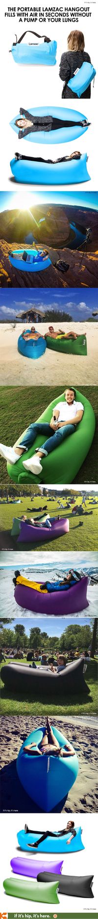 The portable Lamzac hangout, made of ripstop nylon, inflates in seconds without a pump or your lungs. - if it's hip, it's here