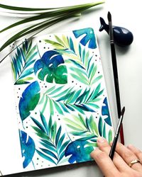 🙋🏼Natalia 🇨🇦 on Instagram: “Hello friends! Tropical pattern for this monday.🌴 . . . Reference: Pinterest📌 . #watercolor #watercolour #aquarelle #painting #art…”