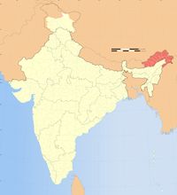 Location of Arunachal Pradesh (marked in red) in India