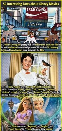 1. Oliver & Company (1988) was the first Disney animated film to include real-world advertised products. More than 30 company logos and brand names were shown in the film. #oliverandcompany #marypoppins #disney #movies #frozen #tangled #factrepublic #wtffact #knowledge