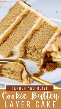 This cookie butter cake is inspired by the iconic Biscoff cookie and is packed with delicious brown sugar and cinnamon flavor.