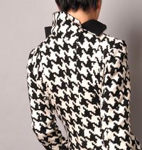 Black White Houndstooth Pure Wool Ruffled Frilly Fennel Neck Asymmetrical Long…