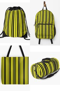 Yellow Black Stripes Pattern Design Backpack, Drawstring Bag, Duffle Bag, Tote Bag For sale