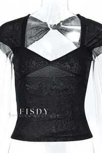 Fisdy - Sophisticated V-Neck Backless Irregular Hollow Out Slim Fit Short Sleeve Top