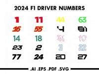 COPYRIGHT NOTICE: These files are intended for your personal use or craft projects only. We are not selling licenses or copies. We are only selling the effort invested in transforming these designs into editable vector files. 2024 F1 Driver Numbers Including: Max, Sergio Perez, Lewis Hamilton, George Russell, Charles Leclerc, Carlos Sainz, Lando Norris, Oscar Piastri, Fernando Alonso, Lance Stroll, Esteban Ocon, Pierre Gasly, Alexander Albon, Logan Sargeant, Daniel Ricciardo, Yuki Tsunoda, Valtt
