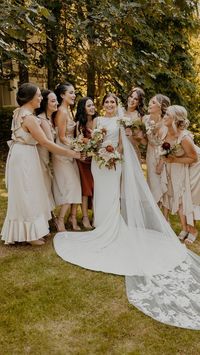 Terracotta Wedding Colors, Nude Bridesmaid Dresses, Weddings on the Hill Oregon wedding venue, bridesmaid and bride posing ideas, bridesmaid dresses, midi bridesmaid dress, satin bridesmaid dress