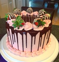 Chocolate covered strawberry drip cake-Dark chocolate cake with fresh strawberry Italian meringue buttercream