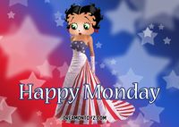 Happy Monday MORE Betty Boop Graphics & Greetings http://bettybooppicturesarchive.blogspot.com/ & https://www.facebook.com/bettybooppictures/   - Cartoon character Betty Boop wearing a lovely patriotic stars and stripes dress #Dreamontoyz.com