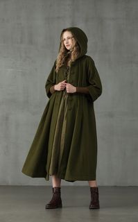 Hooded Wool Coat Jacket in Moss Green Retro Hooded Wool Coat | Etsy