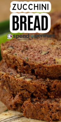 Zucchini Bread is super moist, has a perfect crumb texture, and is deliciously cinnamony. This is going to be your new favorite quick bread recipe! It's the best way to use up all the zucchini harvest from the garden! #spendwithpennies #easyrecipe #easybread #zucchinibread