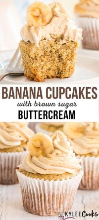 Soft and fluffy banana cupcakes, topped with a gorgeous brown sugar buttercream frosting. These two flavors were MADE for each other!