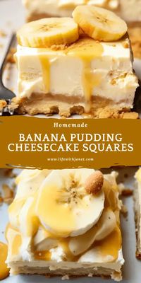 Banana Pudding Cheesecake Banana Pudding Cheesecake Squares are a delicious and easy-to-make dessert that combines the rich flavors of cream cheese and sweetened condensed milk with the sweet and tangy taste of mashed bananas, all on top of a crunchy graham cracker crust.