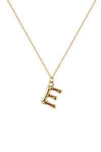 ZAHAR letter e necklace in gold MATERIAL: 18ct gold plated metal (nickel free) CHAIN LENGTH: 40cm chain + 5cm extension PENDANT LENGTH: 9.5mm high