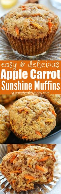 These Apple Carrot Muffins (also known as Sunshine Muffins) are full of carrots, apples, coconut, cinnamon & nutmeg. Your house will smell amazing after baking a batch of them!