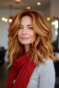 Achieve a striking look with bold copper streaks that demand attention. Delve into our full collection of stunning copper balayage ideas and transform your hair!