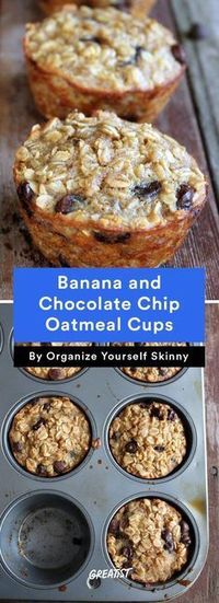 Banana and Chocolate Chip Baked Oatmeal Cups - banana, chips, chocolate, healthy recipes, oatmeals