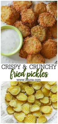 Deep fried pickles are crunchy, flavorful, and SO tasty! These pickle slices are breaded and fried to perfection, making them a crowd-favorite. #friedpickles #pickles #appetizer #gameday #appetizerideas