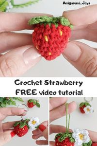 This crochet strawberry pattern is an easy and quick crochet project that requires no sewing! The pattern has instructions on how to crochet a simple flower and a leaf to decorate a strawberry. So you will get a 3 in 1 pattern!