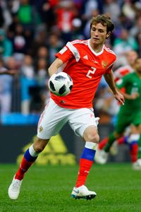 Mario Fernandes of Russia kicks the ball during the 2018 FIFA World Cup Russia group A match between Russia and Saudi Arabia at Luzhniki Stadium on...