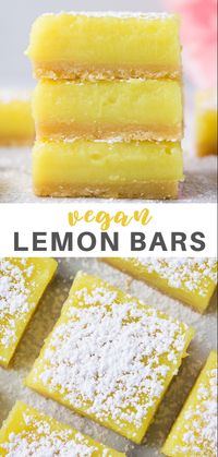 Vegan Lemon Bars with the most delicious shortbread crust and easy lemon curd filling! #vegan #plantbased