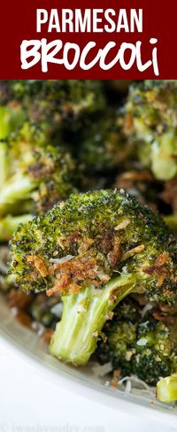 This Parmesan Roasted Broccoli is my new favorite way to eat broccoli! It's so simple and seriously so addictive! via @iwashyoudry