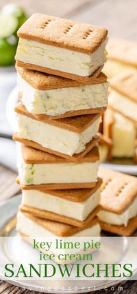 Key Lime Pie Ice Cream Sandwiches - The flavors of key lime pie in an ice cream sandwich with homemade graham crackers and tart gelato #icecream #icecreamsandwiches #gelato #keylime #keylimepie #keylimeicecream #frozendessert #summerdessert #makeaheaddessert