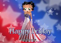 Happy Friday BB Graphics & Greetings http://bettybooppicturesarchive.blogspot.com/ & https://www.facebook.com/bettybooppictures/   - Patriotic cartoon character Betty Boop in stars and stripes gown #Dreamontoyz