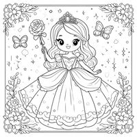 Ausmalbild: Kleine Prinzessin mit Rose