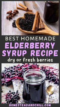 Come learn how to make delicious homemade elderberry syrup using dried or fresh berries. This step-by-step tutorial with photos is easy to follow, makes the perfect DIY handmade gift for the holiday season, and explains the many uses and benefits of herbal elderberry syrup too! We love ours with ginger, cinnamon and warming spices. Support your immune system, coat your throat, and reduce cold and flu symptoms with this natural remedy!