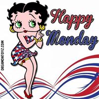 Happy Monday MORE Betty Boop Graphics & Greetings http://bettybooppicturesarchive.blogspot.com/ & https://www.facebook.com/bettybooppictures/   - Patriotic Betty Boop dressed in red, white and blue stars and stripes #Dreamontoyz.com