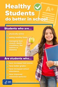 Research shows that students who eat healthy foods, are physically active, and manage their chronic health conditions perform better in school. Tap the link to learn more. #CDCHealthySchools #PhysicalActivity #PhysicalEducation #Exercise #PE #PEClass #HealthAndWellness #health #movement #wellness #wellbeing #ChildHealth #TeenHealth #HealthyKids #kids #student #school #SchoolMeals #HealthyMeals #HealthySnacks