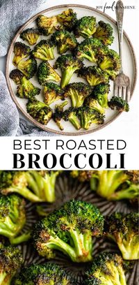 This is the best oven-roasted broccoli recipe! This easy roasted broccoli is made with 6 ingredients in 15 minutes! It's crispy, tender and perfectly seasoned! Baked broccoli is a healthy side dish that pairs well with everything!