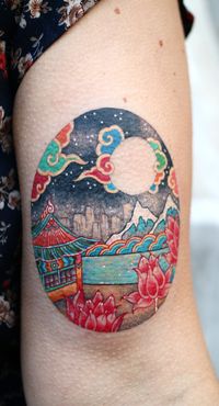 Korean Tattoos That Will Turn Your Skin into A Colorful Folktale.  Korean Mythology and Korean mythological creatures tattoos by Pitta KMM.
