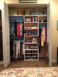 closet organization :) Want to make my youngest daughters closet look like this while she is at camp this week....ikea here I come.