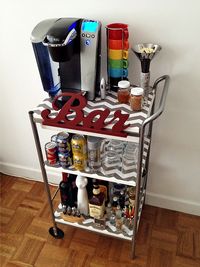 re-purpose / refinish / antique cart with wheels as a coffee bar - yes! I need something like this for all my bottles