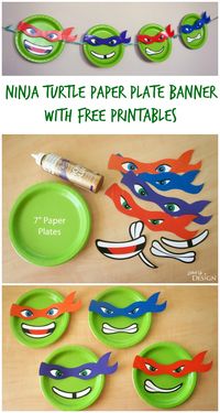 Ninja Turtle Paper Plate Banner with FREE printables plus more easy TMNT party ideas!