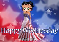 Happy Wednesday -Betty Boop Graphics & Greetings http://bettybooppicturesarchive.blogspot.com/ & https://www.facebook.com/bettybooppictures/    - Patriotic Betty Boop wearing a long red white and blue stars and stripes strapless dress gown   with long white gloves #Dreamontoyz.com