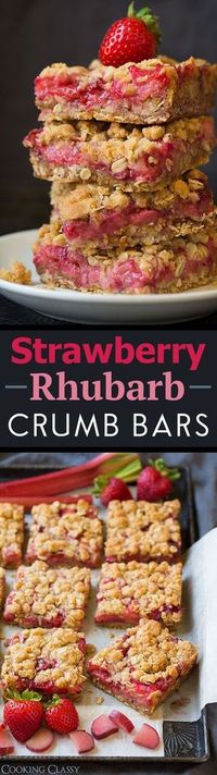 Strawberry Rhubarb Crumb Bars - one of my all time FAVORITE bar recipes!! I could stop eating them!