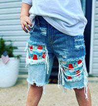 4th of July, Denim, Distressed, Ripped, Boys, Outfit, Baby, Shower, Gift, July, Trending, Asthetics, Denim Shorts Outfit, Denim Vest Outfit, Distressed Jeans, Custom Jeans