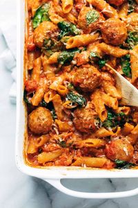 No-Boil Baked Penne with Meatballs Recipe - Pinch of Yum