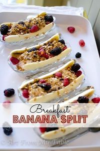 Yum! A healthy alternative to the traditional banana split! Eat it for breakfast or dessert!