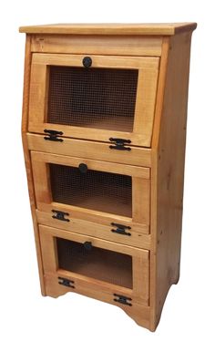 a small wooden cabinet with two drawers