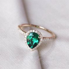 Pear Emerald Engagement Ring Halo Engagement by OliveAvenueJewelry Wedding Rings Emerald, Rings Emerald, Jewerly Ring, Engagement Ring Halo, Ring Halo, Beautiful Wedding Rings, Round Engagement Rings, Wedding Rings Halo